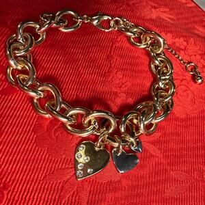 3 Heart Charm Gold & Silver Tone Chain Link Love Bracelet 7.5” W/ 2” Extender